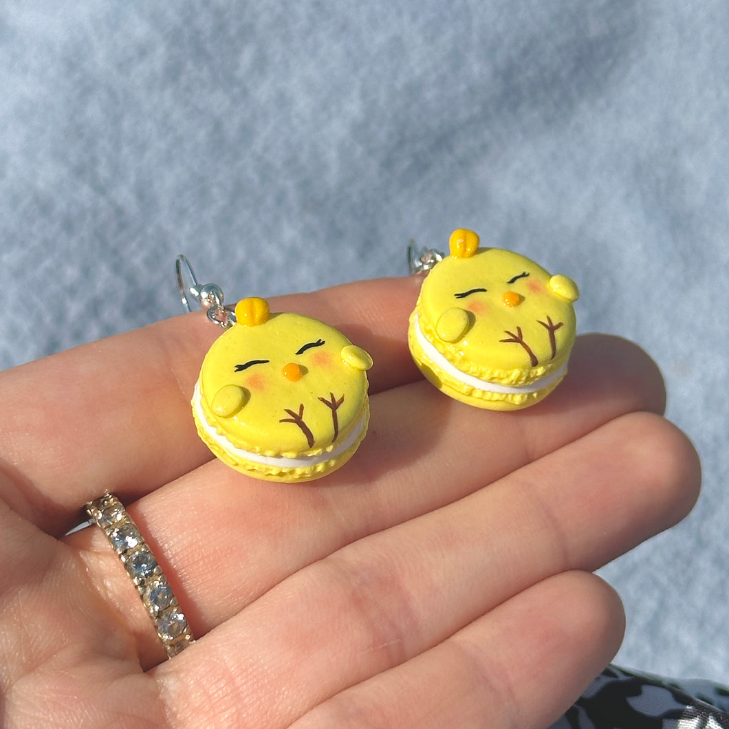 Baby chick macaron earrings