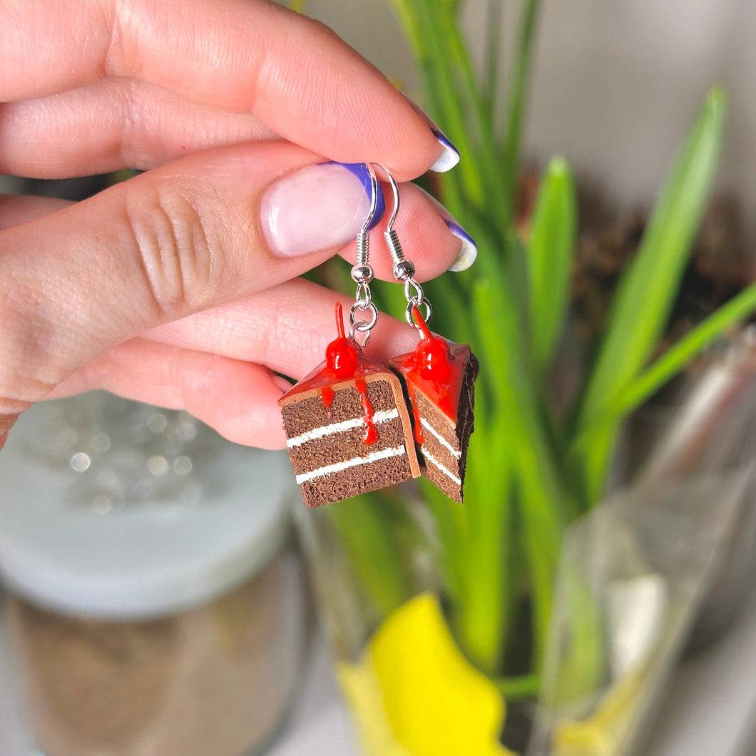 Chocolate cherry cake earrings