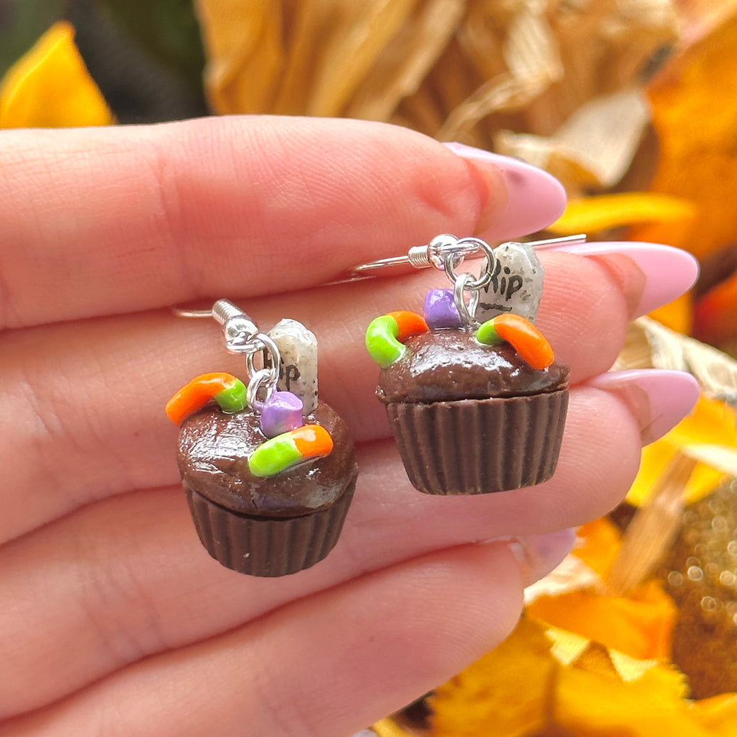 Halloween graveyard cupcake earrings