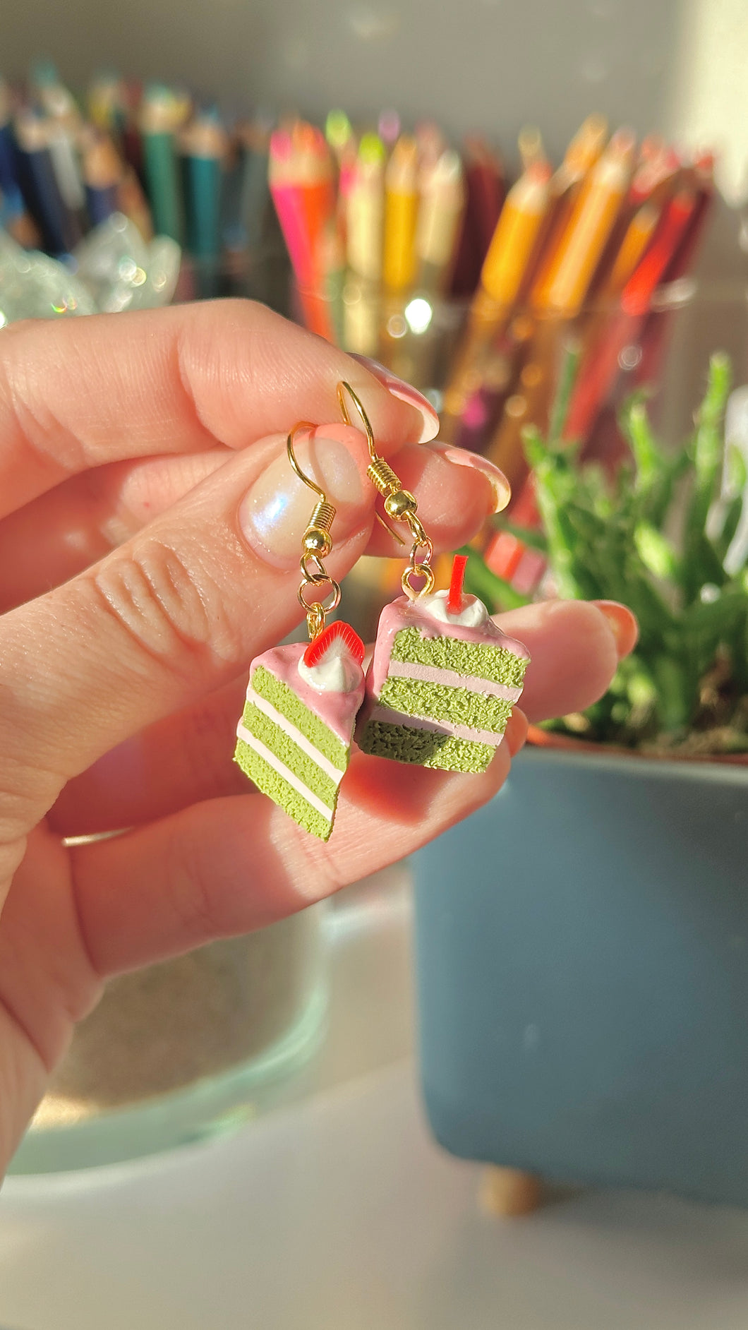 Matcha strawberry cake earrings