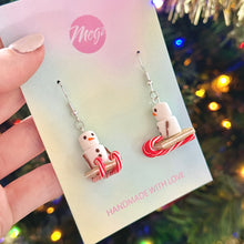 Load image into Gallery viewer, Sledding marshmallow snowman earrings
