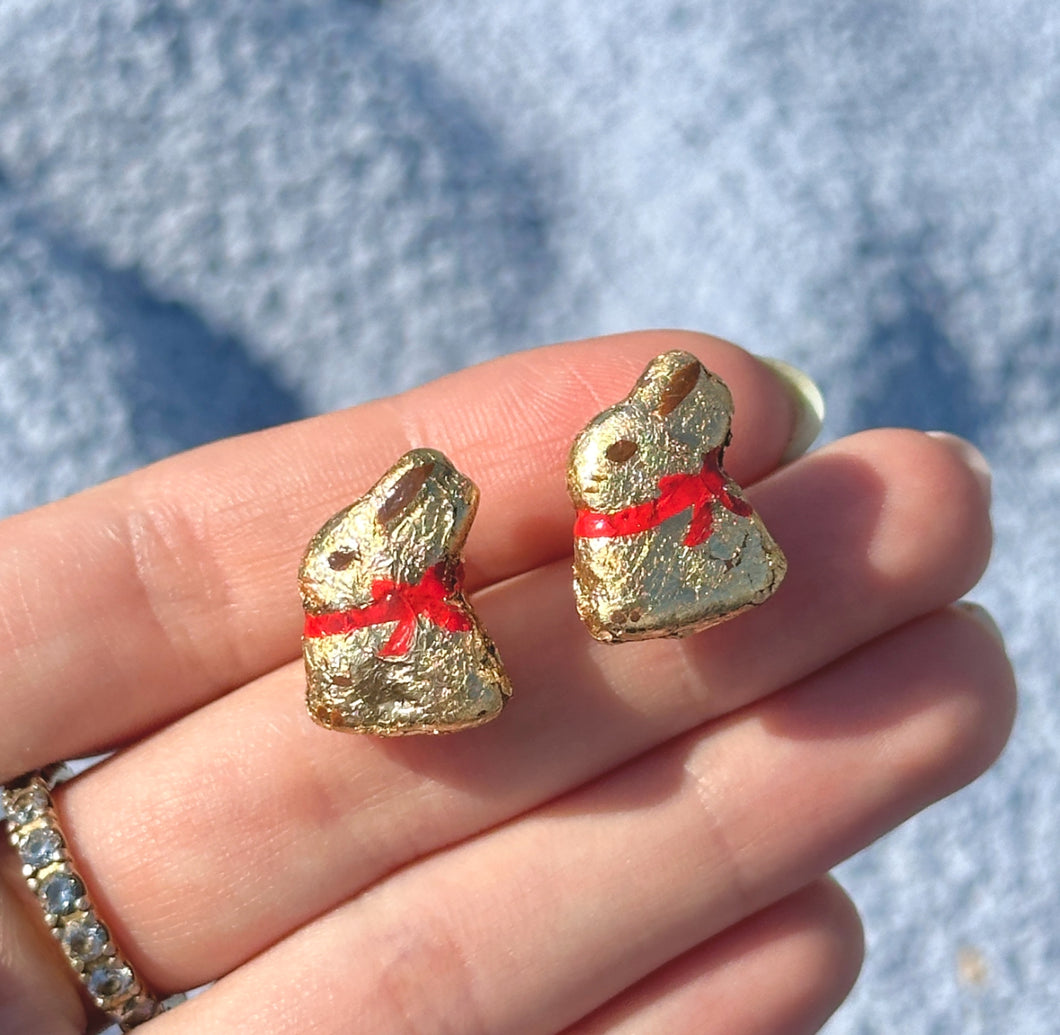 Chocolate bunny stud earrings