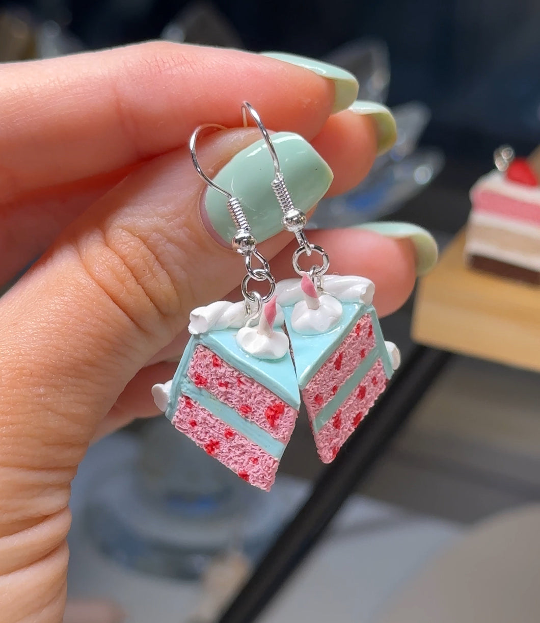 Cotton candy bday cake earrings