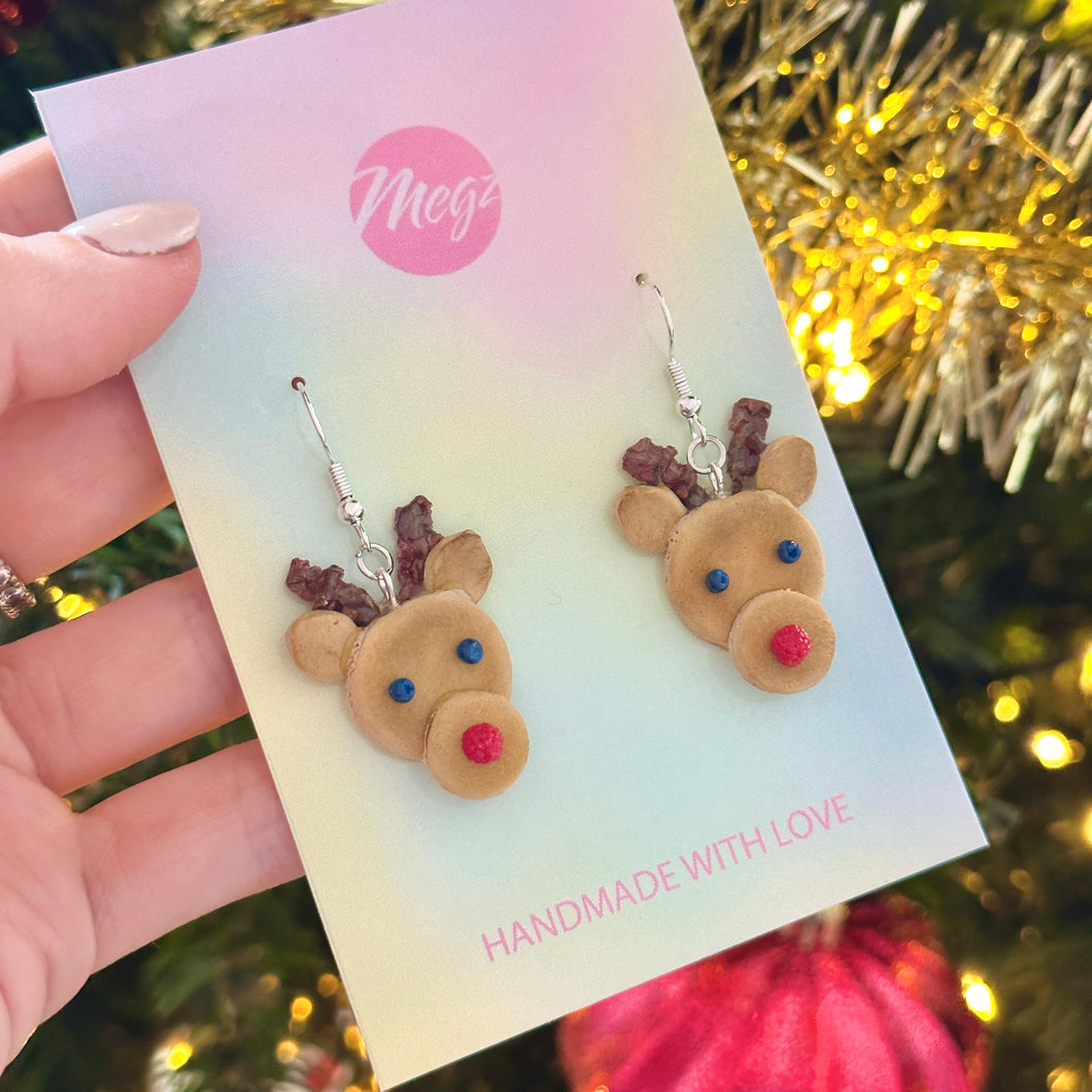 Pancake reindeer earrings