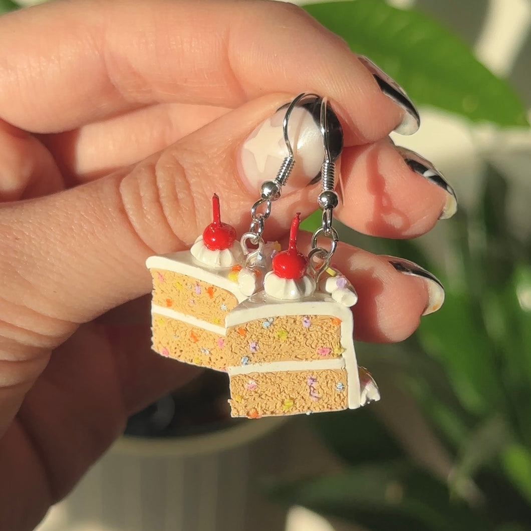 Cherry confetti cake earrings