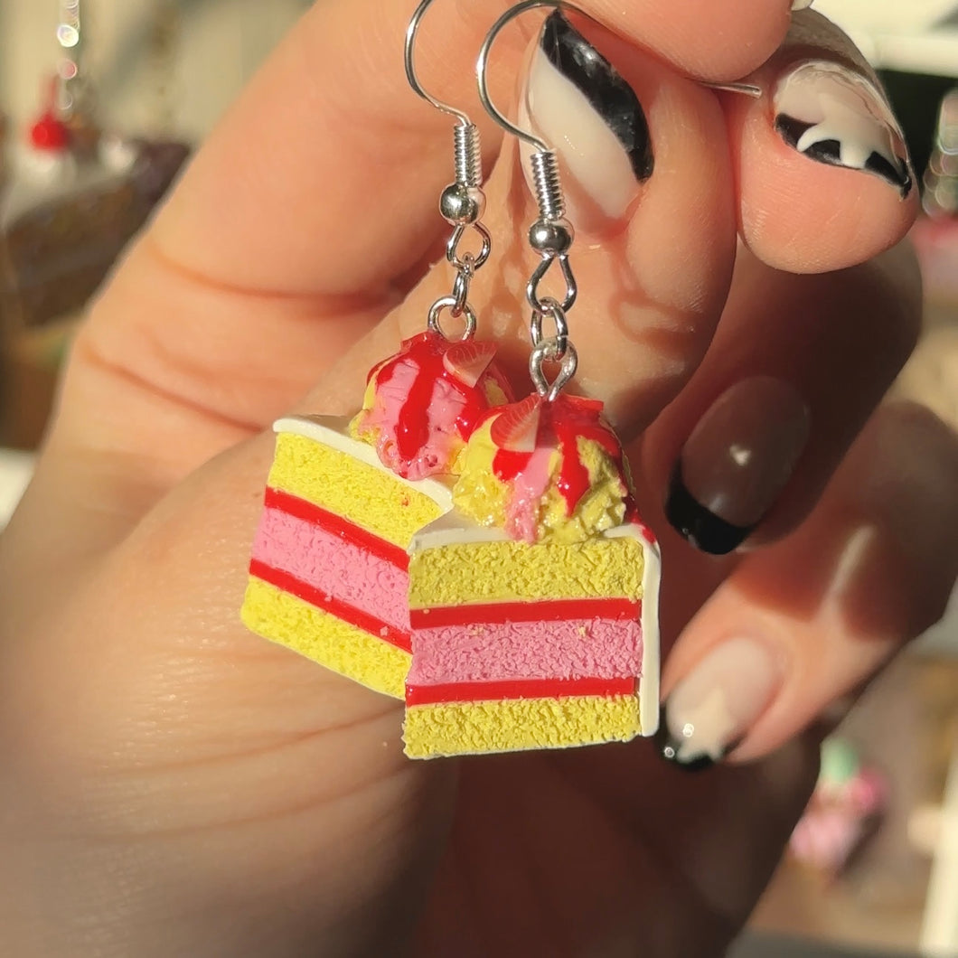 Yellow and pink ice cream cake earrings