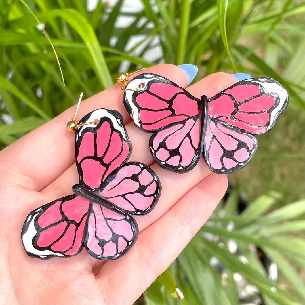 Pink butterfly earrings