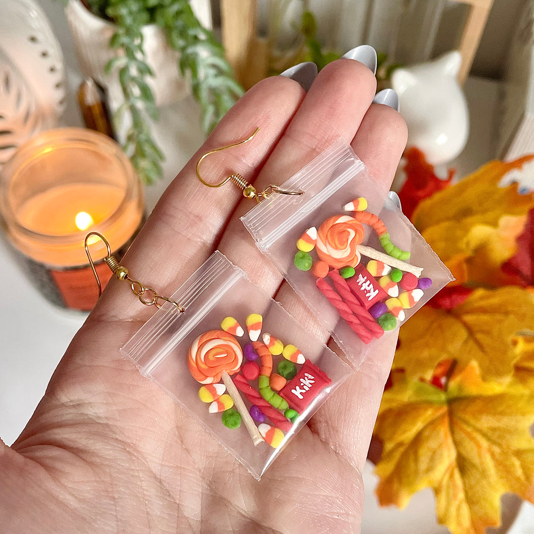 Halloween candy bag earrings